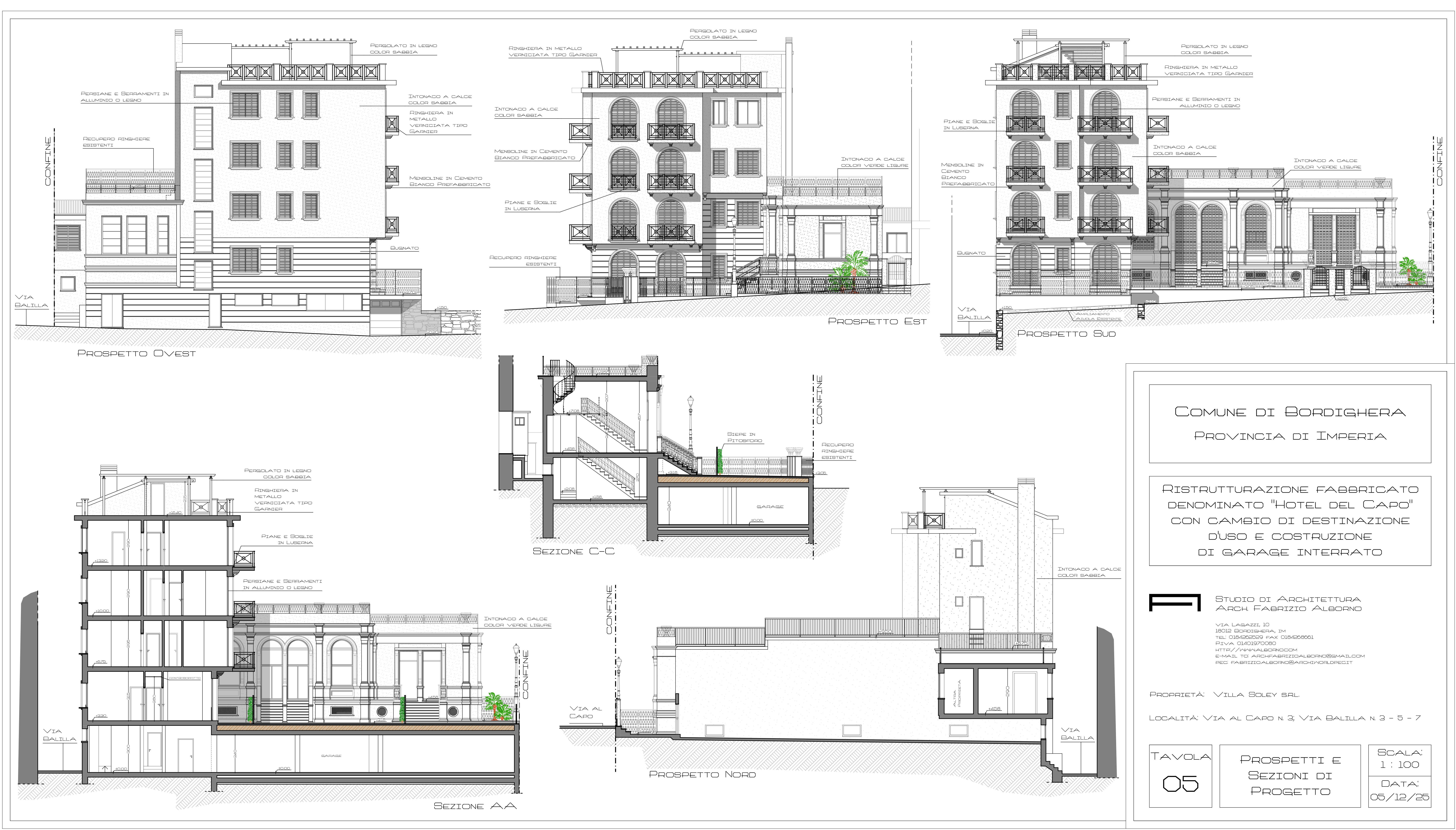 Ristrutturazione con cambio destinazione d’uso dell’ex Hotel del Capo e costruzione garage interrato – Bordighera (IM) – 2025/2026 – In iter
