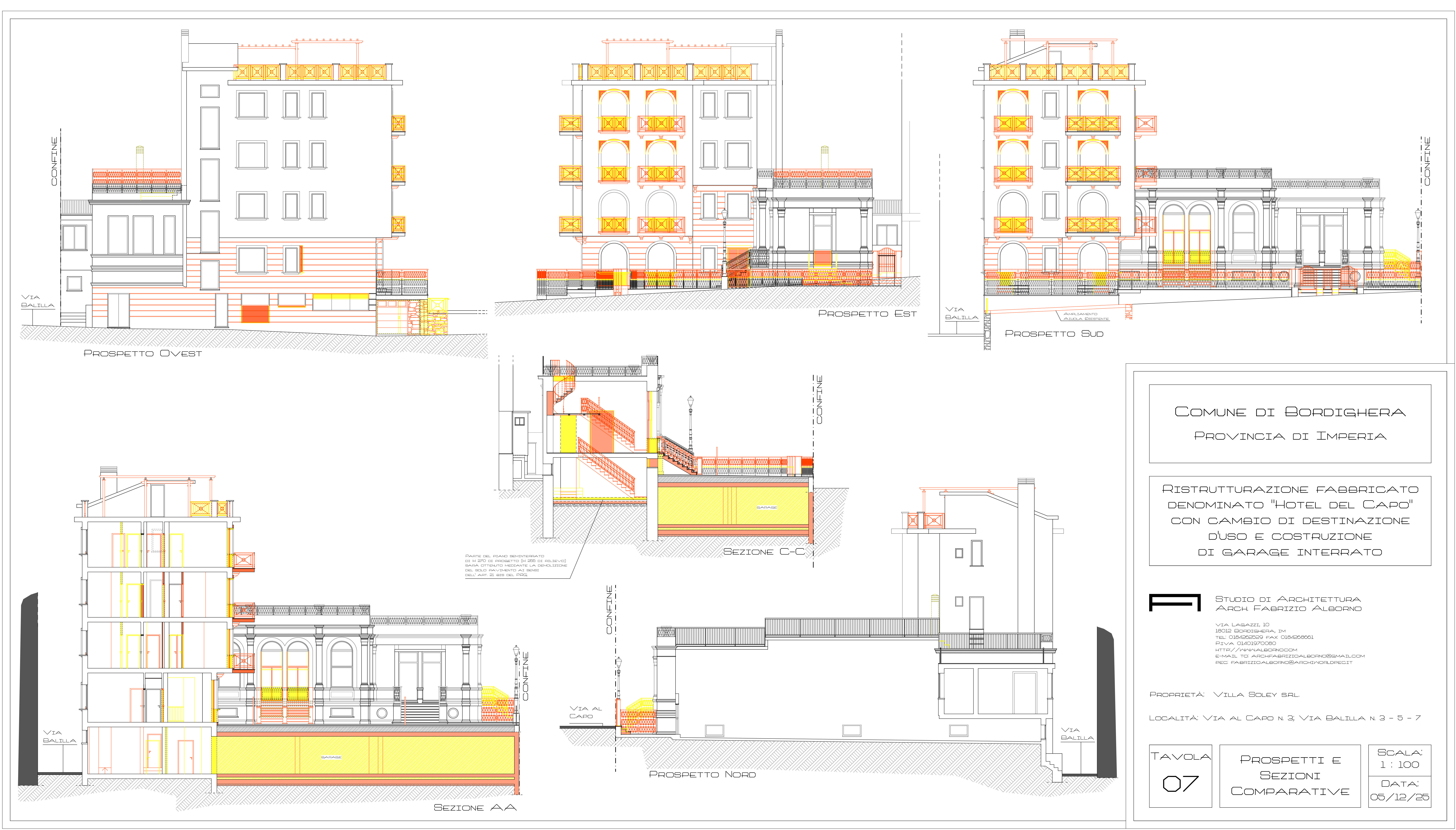 Ristrutturazione con cambio destinazione d’uso dell’ex Hotel del Capo e costruzione garage interrato – Bordighera (IM) – 2025/2026 – In iter